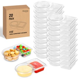 Ocmoiy 20pcs Double Compartment Condiment Containers with Lids, Reusable Snack Pack Containers for Take-out Sauces and Snacks, Portion Control