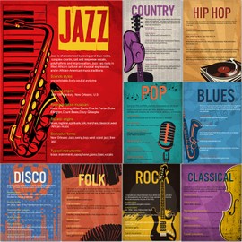 Music Genre Posters Music Bulletin Board Set Music Posters for Classroom Musical Education Posters Decor for Primary School Middle School and High School Classroom Decorations or Homeschool Supplies