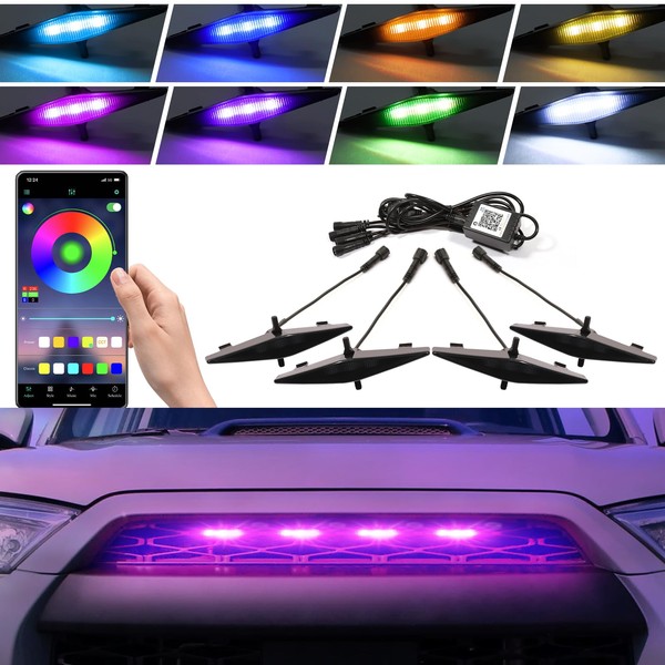 BreTrewri RGB Grill Lights for 4runner 2014-2023 TRD Pro Grille,SR5,TRD Off-Road,Limited,Front Grille Raptor Light, APP Adjusts 20 Custom Colors+Music Mode