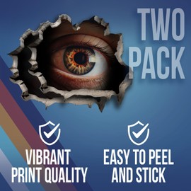 Eye Hole in Wall Decal Wall Art Sticker - Creepy Funny Hole in Wall 3D Prank Peel and Stick Sticker Decal - Premium Quality Vinyl Bumper Stickers 2-Pack | 5-Inch on Widest Side | Made in USA FHJ1382