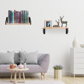 DEMSFIA Floating Book Shelves for Wall, Small Wood Wall Mounted Bookshelf Set of 2 for Living Room, Office, Bedroom, Kitchen, Bathroom Storage, Solid Pin Wood 17.3" x 7.4"