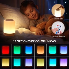 Lámpara de Noche Tactil Recargable, Luces LED para Cuarto Luz de Noche para Bebe Lampara de Buro, RGB Lampara de Noche con Control Remoto Función de Temporización, luz led para cuarto, Navidad
