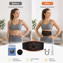ABS Muscle Stimulator Belt for Home Fitness – USB Rechargeable EMS Massager for Core Support