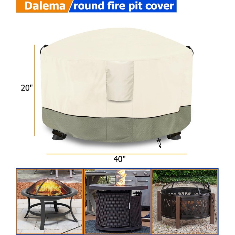 Dalema Fire Pit Cover,Outdoor Heavy Duty 600D 100% Waterproof Fire
