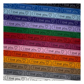 I Love You Chat Bubble Satin Ribbon for Bows Gift Wrapping DIY Craft Projects - 3 Yards - Light Pink Ribbon/Black Printing - 1 Inch Width