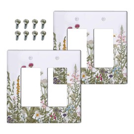 Corenest Outlet Covers Wildflower Floral Flower Plant Herbs Leaves 2 Gang Light Switch Cover Double Rocker Wallplates Decorative GFCI Socket Cover Electrical Switchplate for Bedroom Home (2 Pack)