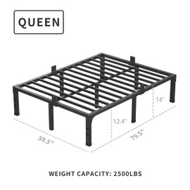 MAF 14 Inch Metal Platform Queen Bed Frame, Heavy Duty Black Bed Frames with Steel Slats Support, No Box Spring Needed, Noise Free, Easy Assembly