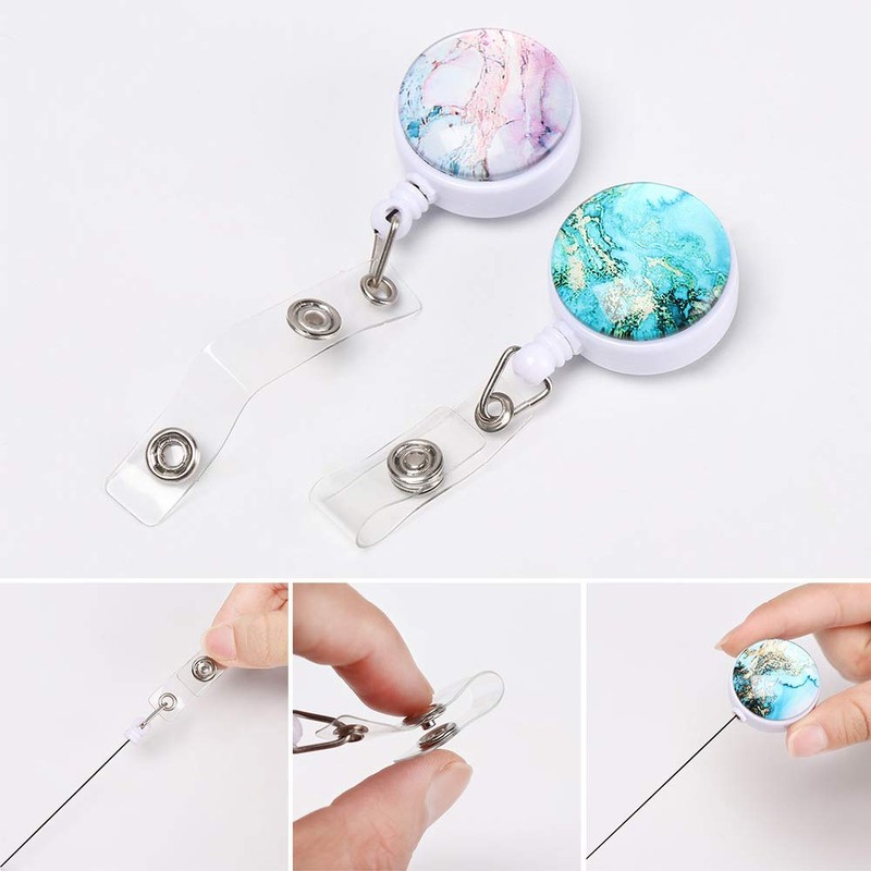 Marble Pattern Badge Reel Retractable ID Card Badge Holder with