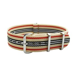 HNS 22mm Beige Red Black White Strip Ballistic Nylon Watch Strap Polished Buckle NT023
