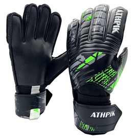 Goalie Goalkeeper Gloves with Pro Fingersaves, Strong Grip for The Toughest Saves, Protection to Prevent Injuries, Fit Match Training, Adult, Youth (Black & Green, 6)