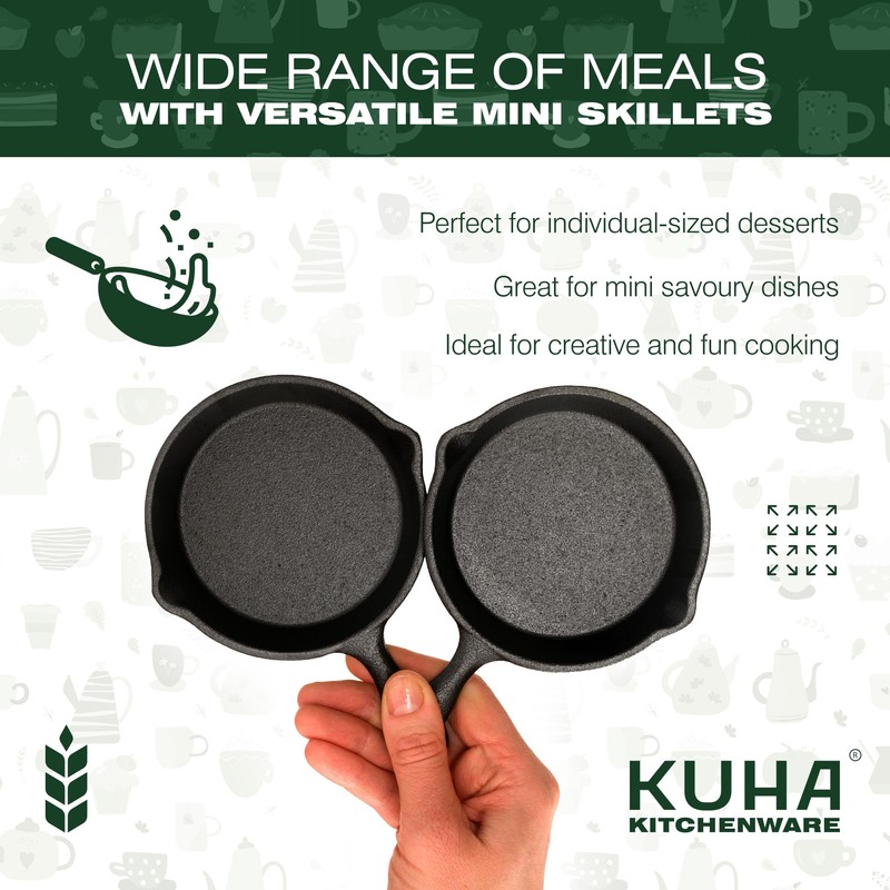 KUHA Small Cast Iron Skillet Set | Pre-Seasoned Mini Cast