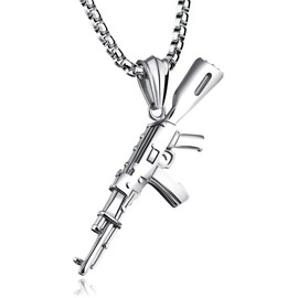 Heavstjer Hip Hop Stainless Steel AK-47 Gun Pendant Necklace,22inches Link Chain