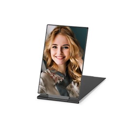 MIRRORNOVA Portable Folding Mirror, Ultra-Slim Durable Makeup Tabletop Mirror for Travel with Aluminum Shell, Black, Mini Size, 3.3''