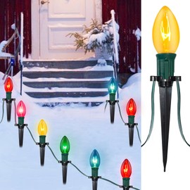 Christmas Pathway Lights Outdoor, 38FT Colored Christmas Lights with 25 C9 Multicolor Lights and 25 Plastic Stakes, Colorful Christmas Lights for Walkway Sidewalk Driveway Lawn Yard Path Garden Decor