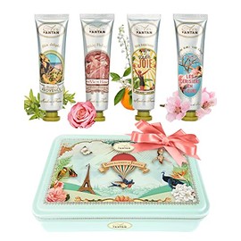 Un Air d'Antan Juego de regalo de crema de manos de San Valentín, 4 piezas (8 onzas), juego de regalo de loción para mujer, juego de crema de manos con manteca de karité, aceite de almendras dulces, incluye aromas de verbena, lirio del valle, rosa, almendra