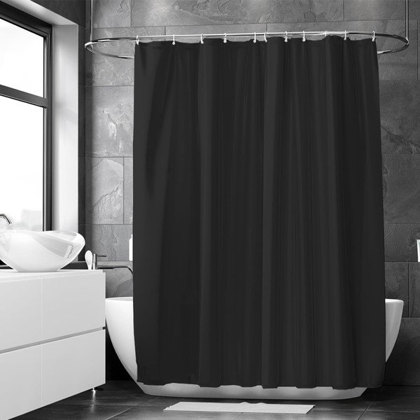 Loti Living Anti-Mould Shower Curtain 180 x 200 cm - Black Polyester - Includes Rings - Shower Curtains - Shower Curtain Anti-Mould - Shower Curtain Bath - Shower Curtain Black