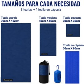 Toalla Microfibra Secado Rápido, 4 Pzs Toalla de Viaje Ligera y Portatil con Bolsa, Toalla Natacion Super Absorbente para Deporte, Baño, Yoga, Natación, Viajes (Azul, 76 × 152 cm+40 × 80 cm+30 ×30 cm)