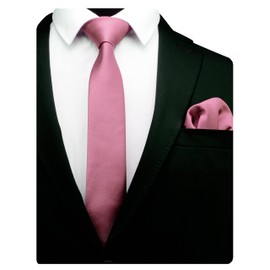 2.4" Dusty Rose Skinny Tie for Wedding Solid Formal Slim Necktie and Handkerchief Set For Men (0754-41)