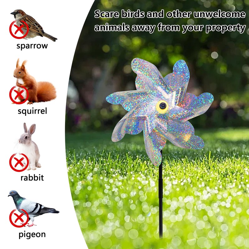 KOKMEYA 10-Pack Reflective Bird Repellent Pinwheels 7.1 Inches in Diameter