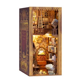 CUTEBEE DIY Book Nook Kit - Miniature Dolls House with Furniture and LED Light, 3D Puzzle Wooden Art Bookends, Model for Adults to Build (Eternal Bookstore)