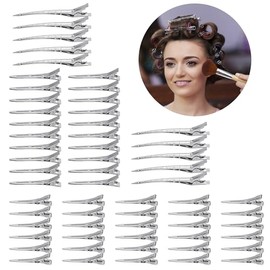 Hair Clips Metal Alligator with Holes Silver Metal Duckbill Hair Clips for Thick Hair Roller Salon Styling Cutting Bows DIY 60 Pieces