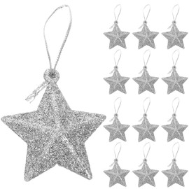 24pcs Mini Glitter Star Hanging Xmas Tree Pendants Pentagram Hanging Ornaments Christmas Tree Decorations Silver Star Shaped Christmas Ornaments