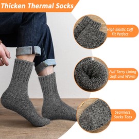 MOSOTECH Wool Socks for Men Warm Thick Thermal Socks for Cold Winter Weather, Fuzzy Inner Cozy Boot Socks Hiking Walking Socks 5 Pairs