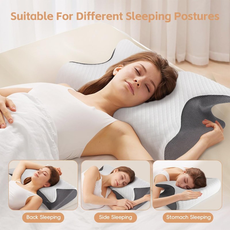 Ergonomic Memory Foam Neck Pillow Contour Side Sleepers Grey