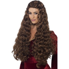 Smiffys Medieval Princess Wig, Brown Extra Long, with Plaits, Historical Fancy Dress, Medieval Dress Up Wigs