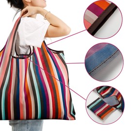 GOPHRALOVE Reusable Grocery Bag 2 Packs Large Washable Foldable Eco Friendly Nylon Heavy Duty Fits in Pocket Shopping Tote Bag (New Rainbow)