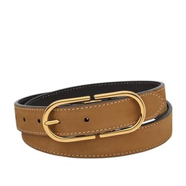 Fossil Women's Double D-Link Leather Belt, Camel Brown (Model: BT4418235)