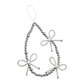 Silver Bow Phone Charm Strap Wristlet with Bowknot Decorative Smartphone Cell-phone Wrist Straps Bracelets for Women Teen Girls Beaded Keychain Wristlet Beaded Phone Lanyard Chain for Purse Wallet