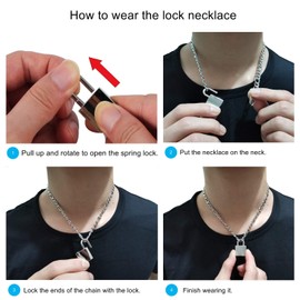 DIBOLA Padlock Necklace Stainless Steel Lock Chain for Men Women Silver 24 inch