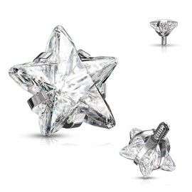 Covet Jewelry Internally Threaded Surgical Steel Star CZ Prong Top Ends (16 GA, Length: 3mm, Clear)