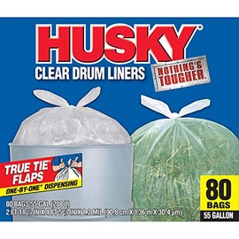Husky 55 Gallon Clear Flap Tie Drum Liner- 80 ct. Trash Bags