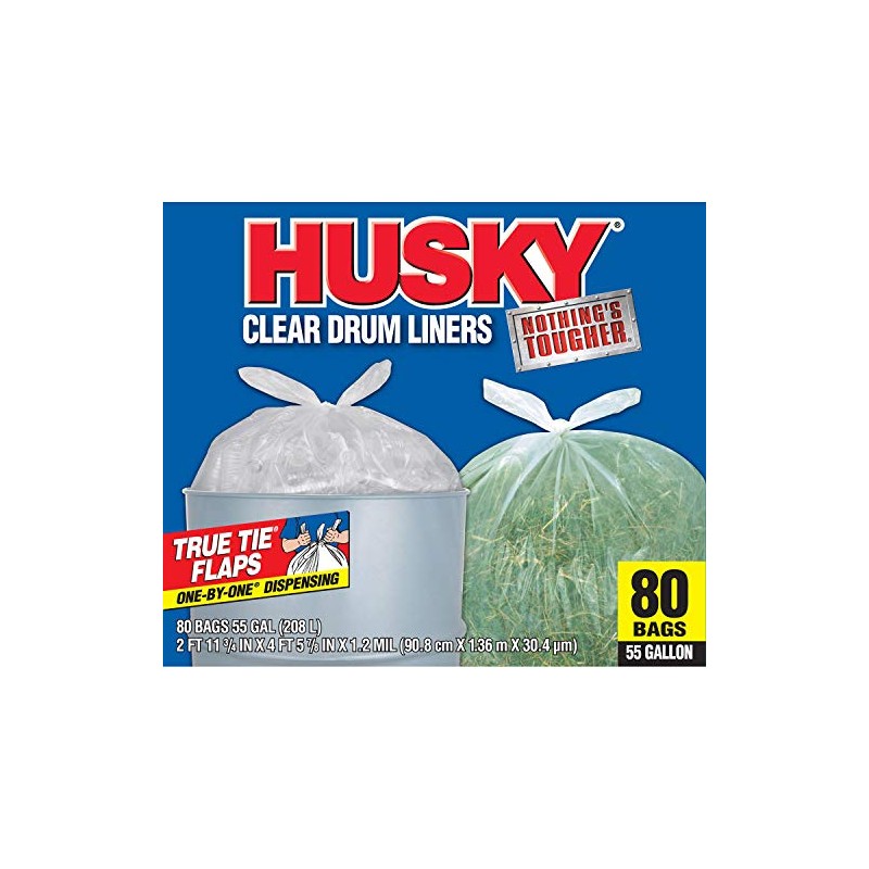 Husky 55 Gallon Clear Flap Tie Drum Liner- 80 ct.
