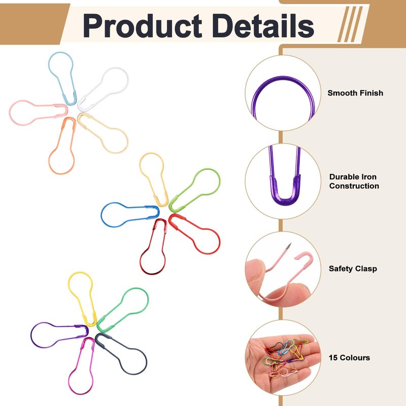 Gourd Safety Pins, 600pcs, 15 Colors, Individually Wrapped, 22mm/0.87 inch