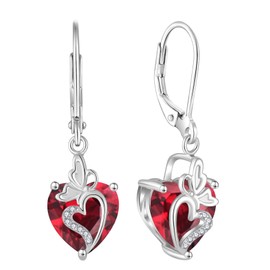 Rocayi Butterfly Dangle Drop Earrings for Women 925 Sterling Silver Ruby July Birthstone Earrings Love Heart Leverback Earrings Jewelry Gifts for Women Wife Mother Daughter Her
