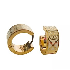 Tory Burch Auth Tory Burch Gold & Ivory MonogramT HUGGIE Earring  Card w/Dust Bag Rtl $148