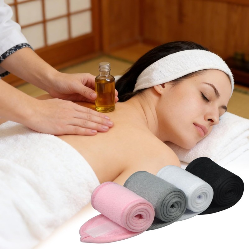 Spa Headband 2 Pack, Non-Slip Terry Cloth Sweat, Stretchable Adjustable