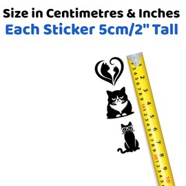 11 Cat Feline Pet Silhouette Cute Stickers - Waterproof Decals - Scrapbooking, Cars, Water Bottles, Laptops, Fun Gifts (Black, Extra Small Pack (5cm/2"))