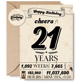 Wonkali 21st Birthday Gifts for Him, Her, Vintage Happy 21st Birthday Greeting Card Decorations for 21 Year Old Girls