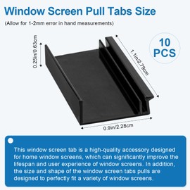 10 Pack Window Screen Pull Tabs, Window Screen Lift Tabs Replacement Flat Spline Channel Pull Tab Clip Black
