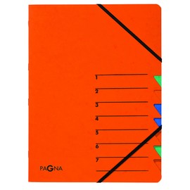 Pagna Easy 24061–12 Index File 7 Sections Pressboard Elastic Band Corners, colourful index 1–7 on the lid, colour: orange