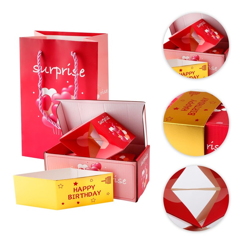 Bojueshaw Surprise Exploding Gift Box - Creative Heart-Shaped Pink Box