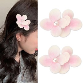 2Pcs Pink Flower Hair Clips for Styling Clips for Thick Thin Long Short Hair Barrettes for Women Girls Flower Duck Billed Hair Clips No Crease Slip