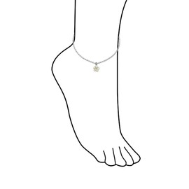 Created White Opal Inlay Plumeria Flower Anklet Link Chain Ankle Bracelet For Women Sterling Silver Adjustable