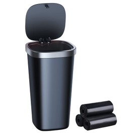 xuenair Mini Car Trash Can with Lid, Cup Holder Trash Can for Car with 3 Rolls Mini Trash Bags, Waterproof Small Car Garbage Can for Car Home Office Desk Bedroom -Square Black