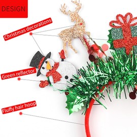 Christmas Headband Cute Snowman Hair Hoop Glitter Green Tassel Head Bopper Elk Antlers Hairband for Women Girls Winter Xmas Holiday New Year Party Headwear Festival Headdress Hair Decorations 1PCS