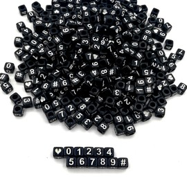 Amaney 400pcs Black Acrylic Number Beads 6x6mm Mixed Number Beads Acrylic Plastic Cube Shape Loose Beads